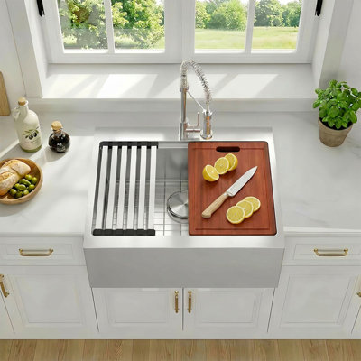 26" L X 22" W Large Farmhouse Kitchen Sink Single Bowl Stainless Steel Kitchen Sink Single Basin