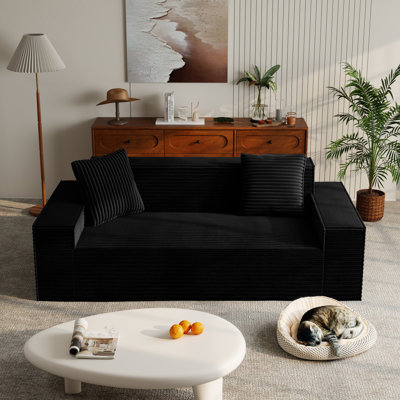 Boneless 74.5“ Corduroy Square Arm Armchair Sofa Couch With Deep Seat, No Assembly Required