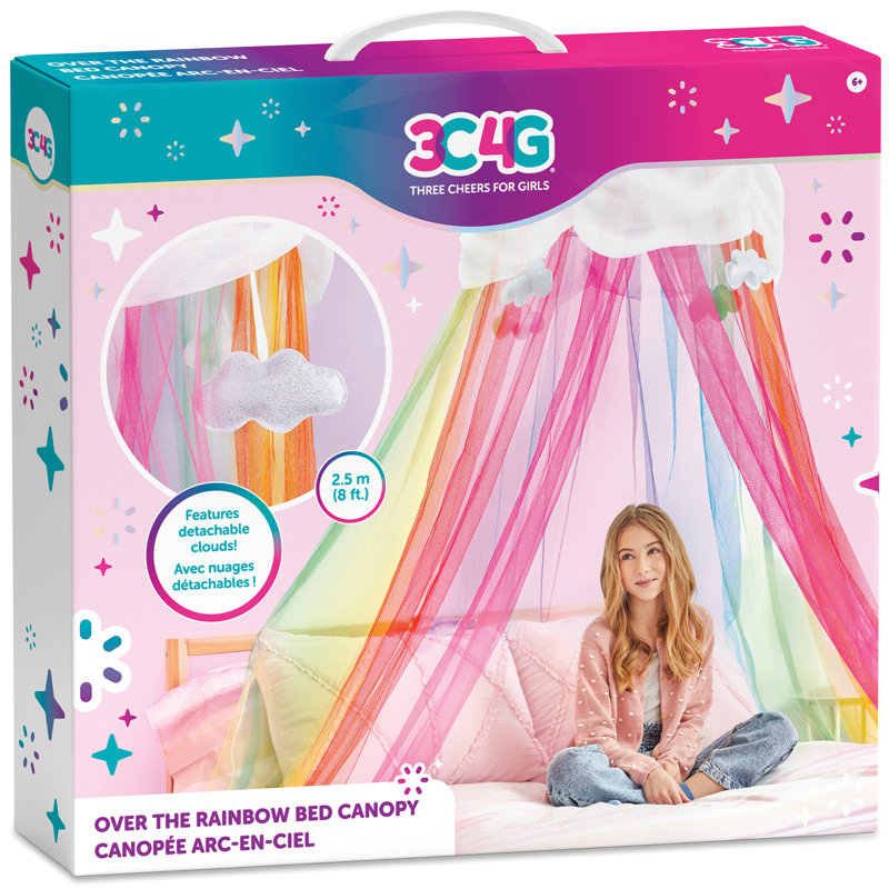 Rainbow Tulle Bed Canopy with Detachable Clouds