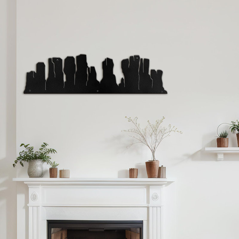 Rustic Mountain Range, décoration murale abstraite moderne, décoration suspendue, décoration murale en métal, Noir