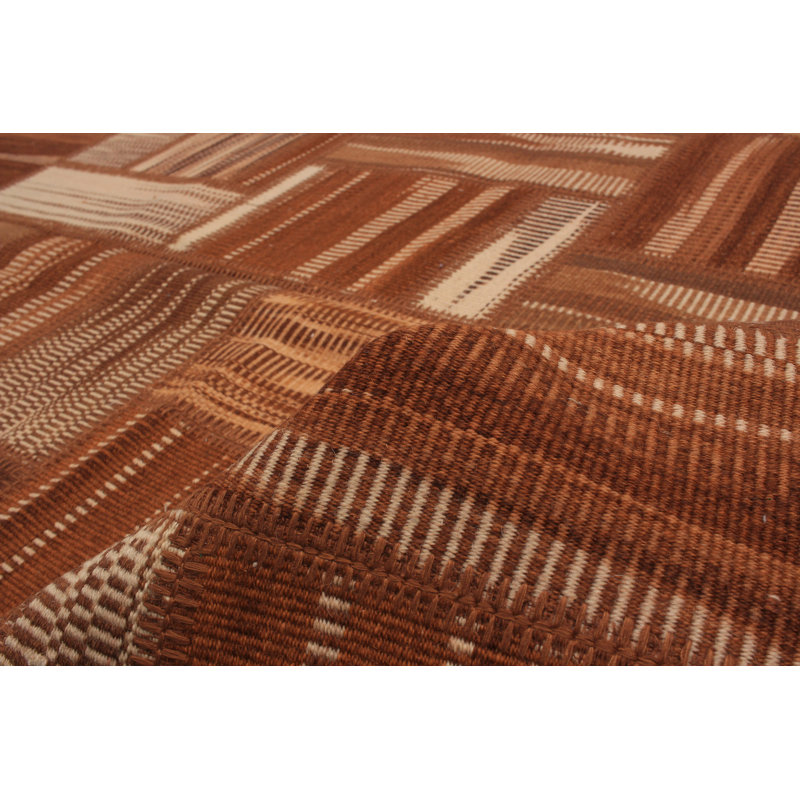 Tapis unique en laine noué à la main brun / crème 5 pi 8 po x 7 pi 9 po Ryo