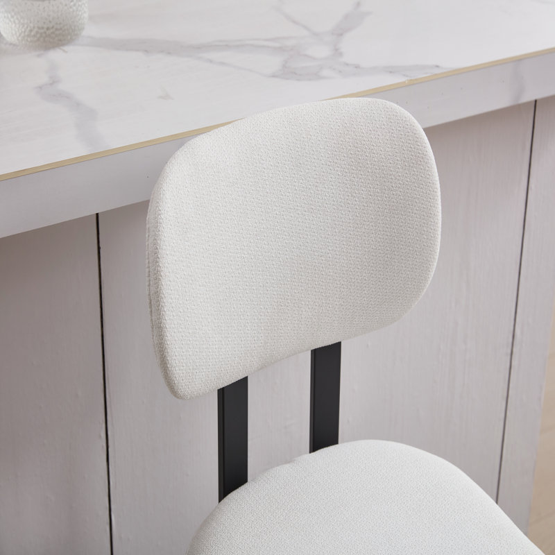 Tabouret de bar rembourré en tissu avec pieds en métal noir pour salle à manger / îlot de cuisine / bar, Crème, crème