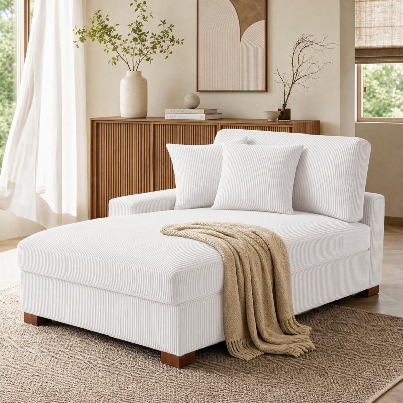 Chaise longue surdimensionnée en velours côtelé beige avec accoudoirs et coussins Milbrey, Beige, Face à la gauche