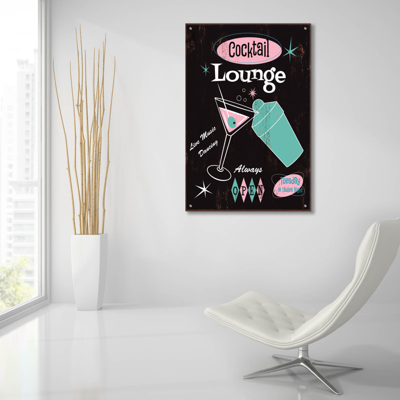 «Cocktail Lounge» par Fiona Stokes-Gilbert, art mural en verre acrylique, 24 po x 36 po, H 36 po x l 24 po