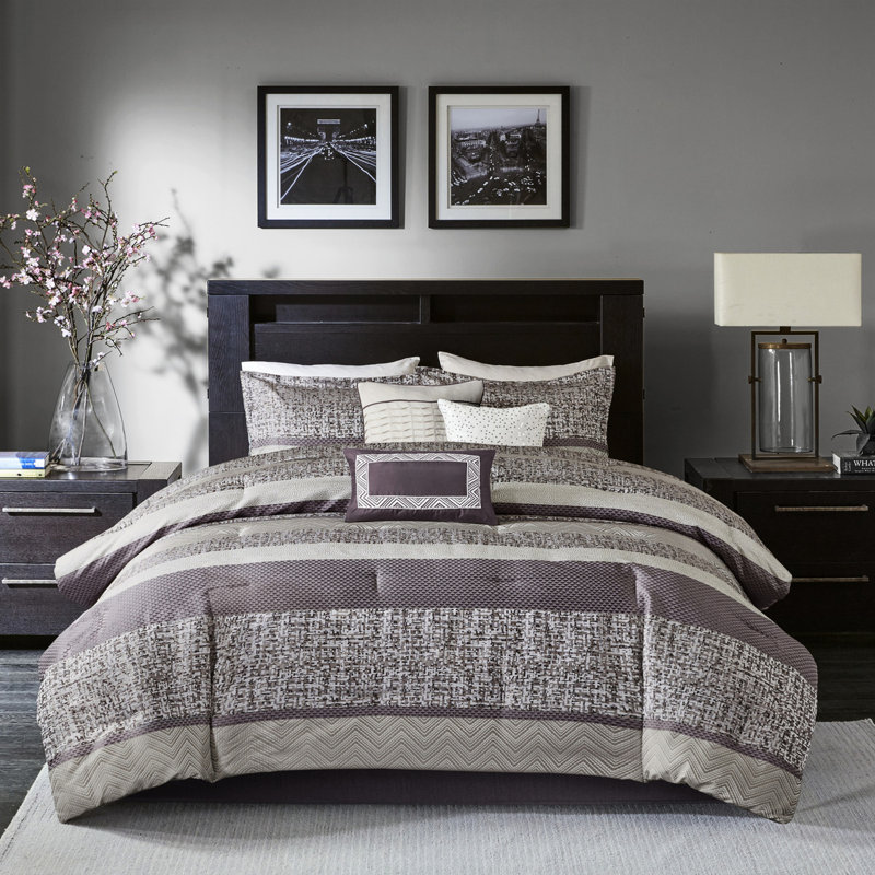 Édredon grand 7 pièces - motif mauve, Mauve, Grand édredon et 6 pièces supplémentaires