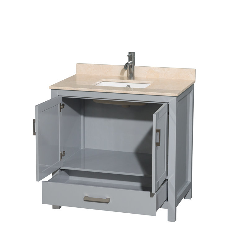 Sheffield 36" Single Bathroom Vanity Set with Mirror, Gray, Oval, Centerset