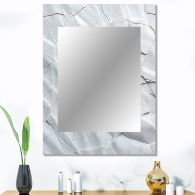Terre blanche, fossiles minimalistes - miroir de collages abstraits, miroir mural décoratif blanc, impression d'art en métal