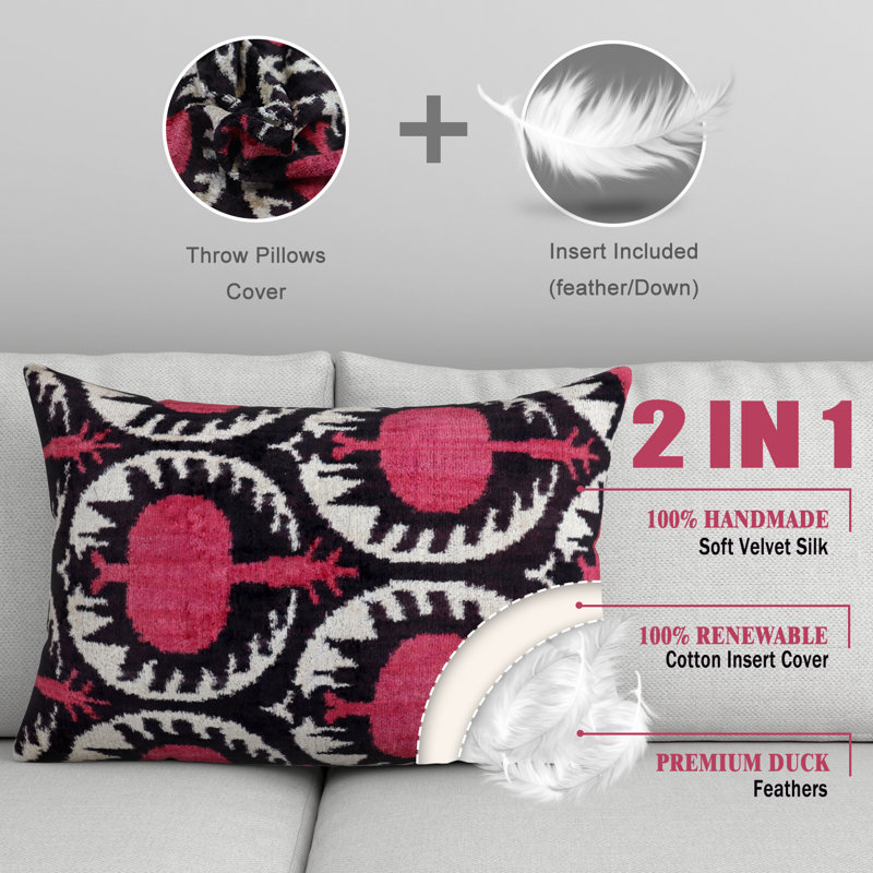 Housse et insert de coussin rectangulaire en soie / velours, Argyle rose