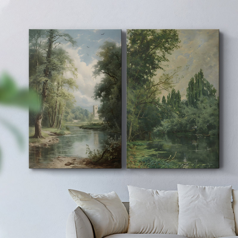 Toile tendue avec châssis rétro Vintage Landscape CXCV III, H 18 po x l 12 po