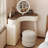 Mid-century Solid Wood Corner Vanity Table with Drawer Cabinet & Round Stool