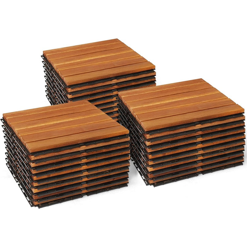 Dalles de terrasse emboîtables, revêtement de sol extérieur rayé pour patio, balcon, véranda, terrasse et terrasse sur le toit, couleur naturelle
