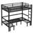 Full Over Full Size Pull-Out Metal Bunk Bed, Lower Bunk Can Be Pulled Out In Three Sections, Top Bunk Equipped With Safety Rails, Black.-795776044