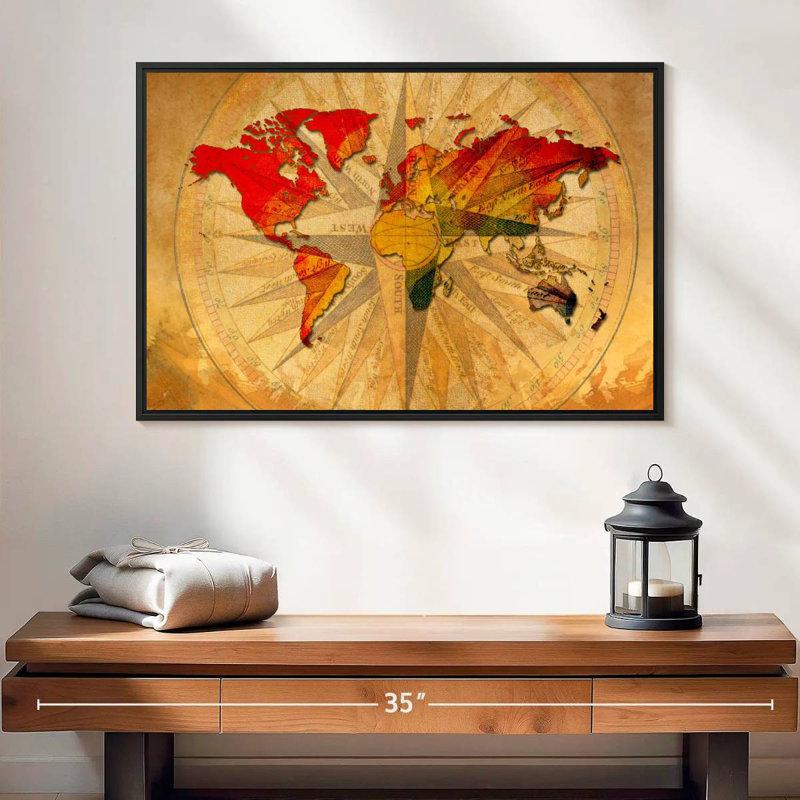 Aliaz Old Compass World Map, 17" H x 25" W