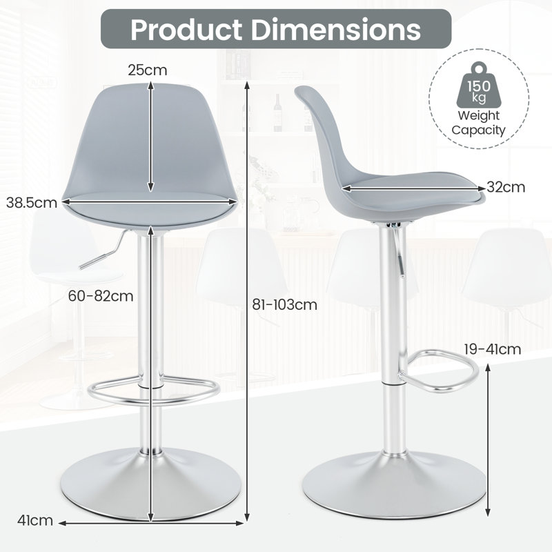 Swivel Upholstered Adjustable Height Bar Stool, Gray