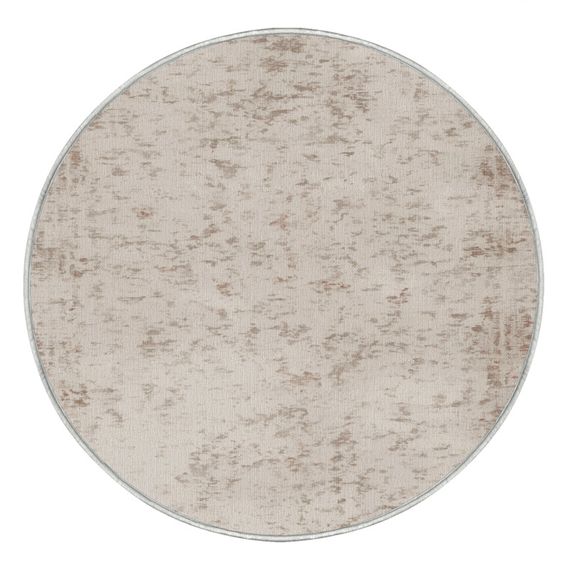 Machine Washable Abstract Beige Area Rug, Round 5'