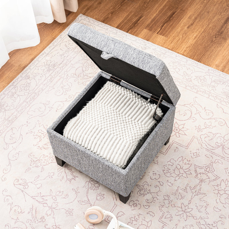 Kays 17.7" Wide Tufted Square Storage Ottoman, Gray Linen Blend, Black