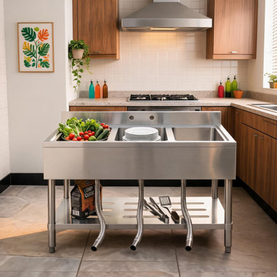 Stainless Steel Utility Sink 39" x 19" x 33", Freestanding Single Bowl Laundry Tub with Workbench Top, Deep Basin for Laundry Room, Garage, Basement, Prep or Cleaning Station, Faucet Ready Design .