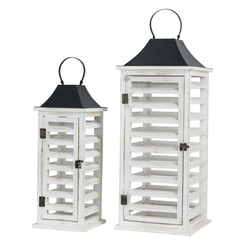 Lanterne de table en bois, Blanc
