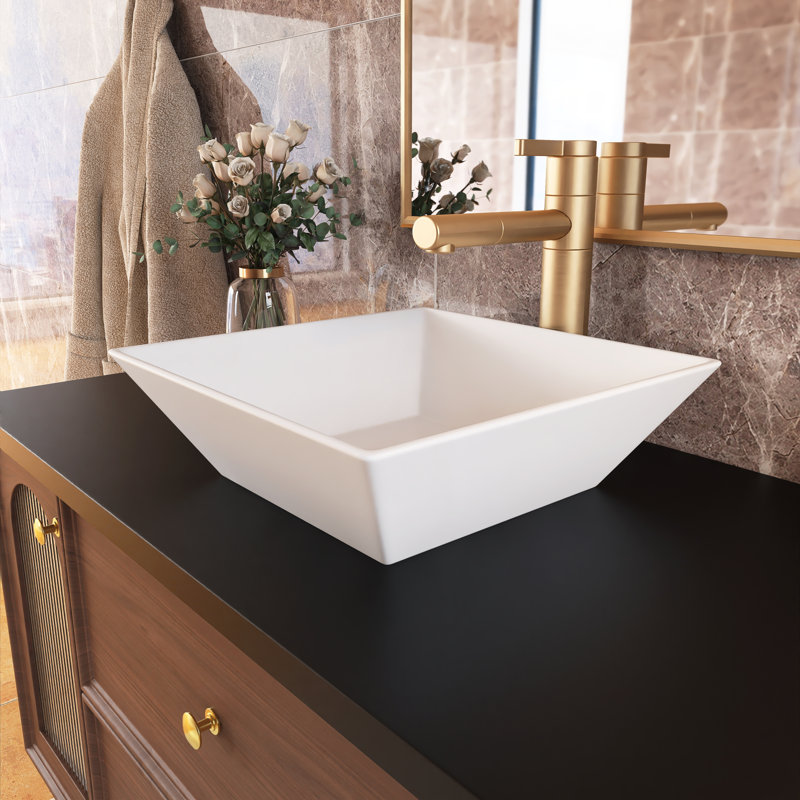 Lavabo de salle de bain vasque carrée en céramique blanche 16 po x 16 po