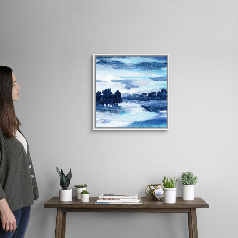 Indigo Land I - reproduction d'art sur toile, H 21,7 po x l 21,7 po x P 1,75 po, Cadre flottant blanc