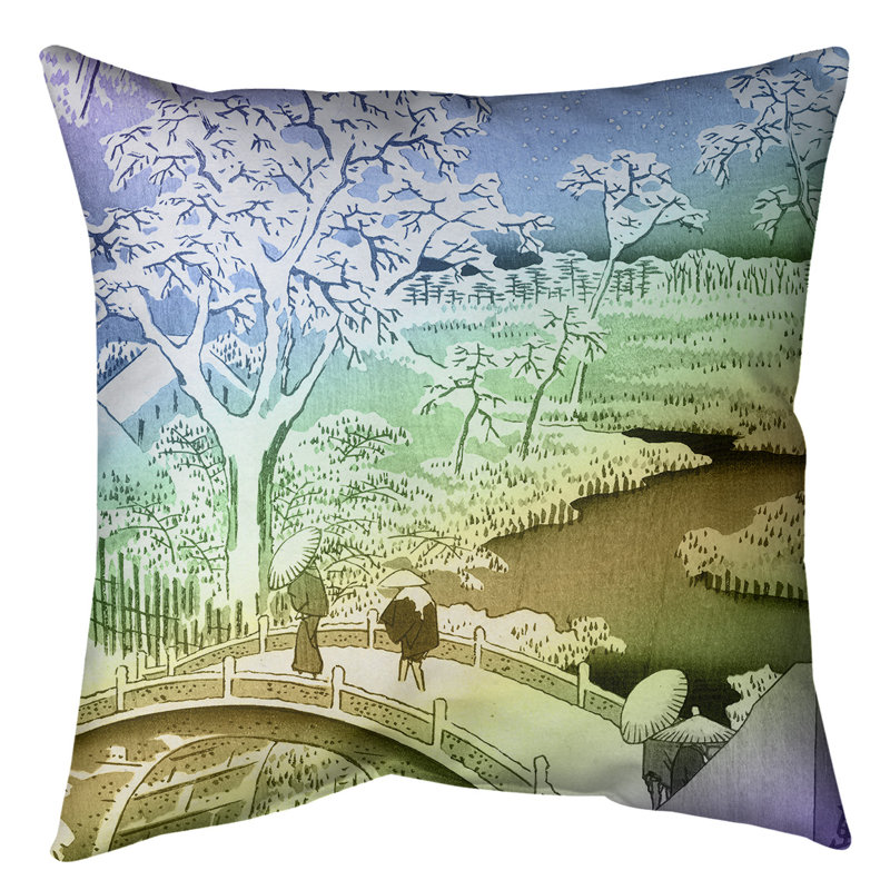 Coussin meguro tambour et coucher de soleil hill, 20 po x 20 po, Mauve et jaune ombragé, Faux lin