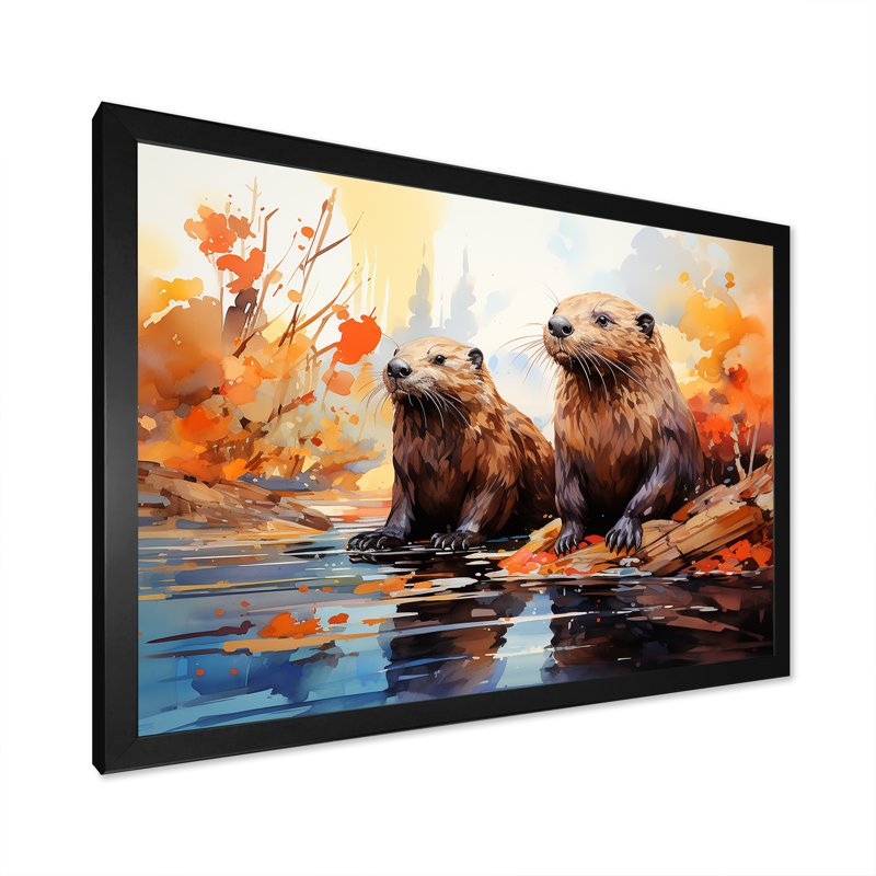Portrait of Beavers Habitat sur toile, H 24 po x l 32 po x P 1 po, Cadre photo noir