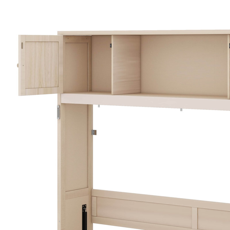 Grand lit escamotable avec armoires de rangement, Beige