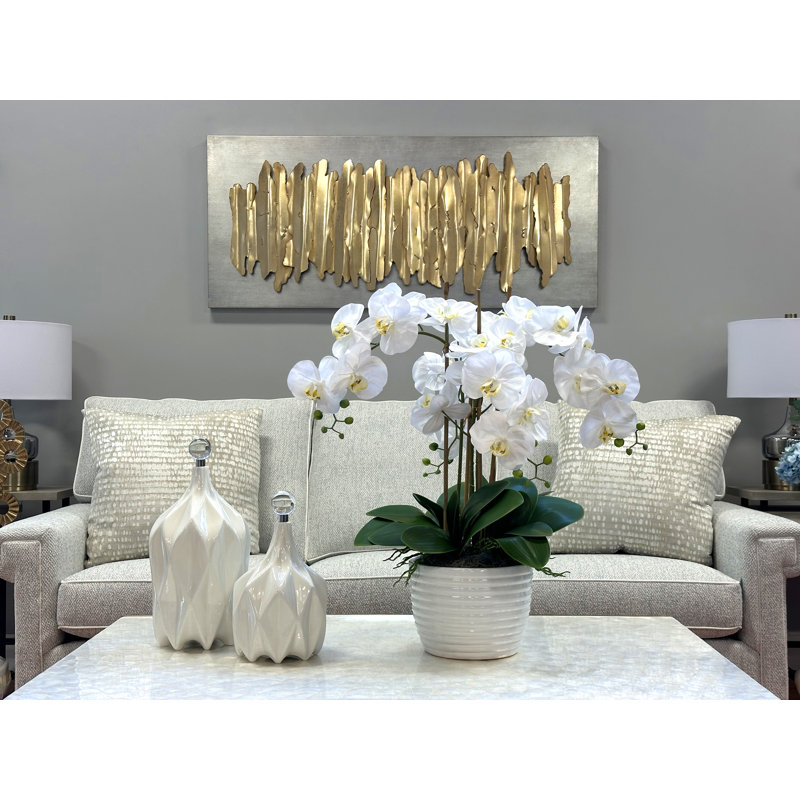 Organic Modern Orchid Arrangement in Ceramic Vase