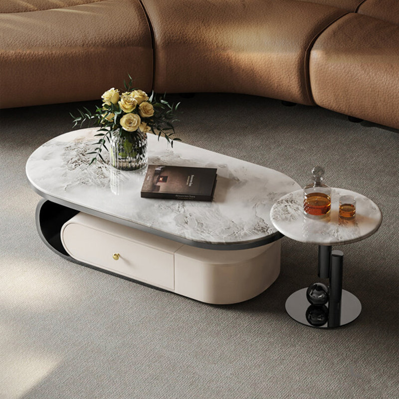 Table basse ovale en marbre Luxury-Style, H 16,5 po x L 51,2 po x l 27,6 po