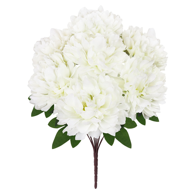 Artificial Hybrid Peony Flower Stem Bush Bouquet, Blanc, crème