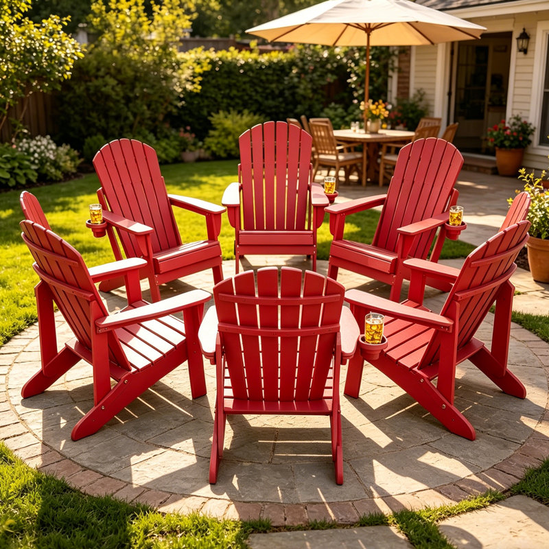 Set Of 6 Hdpe Folding Adirondack Chair, Red