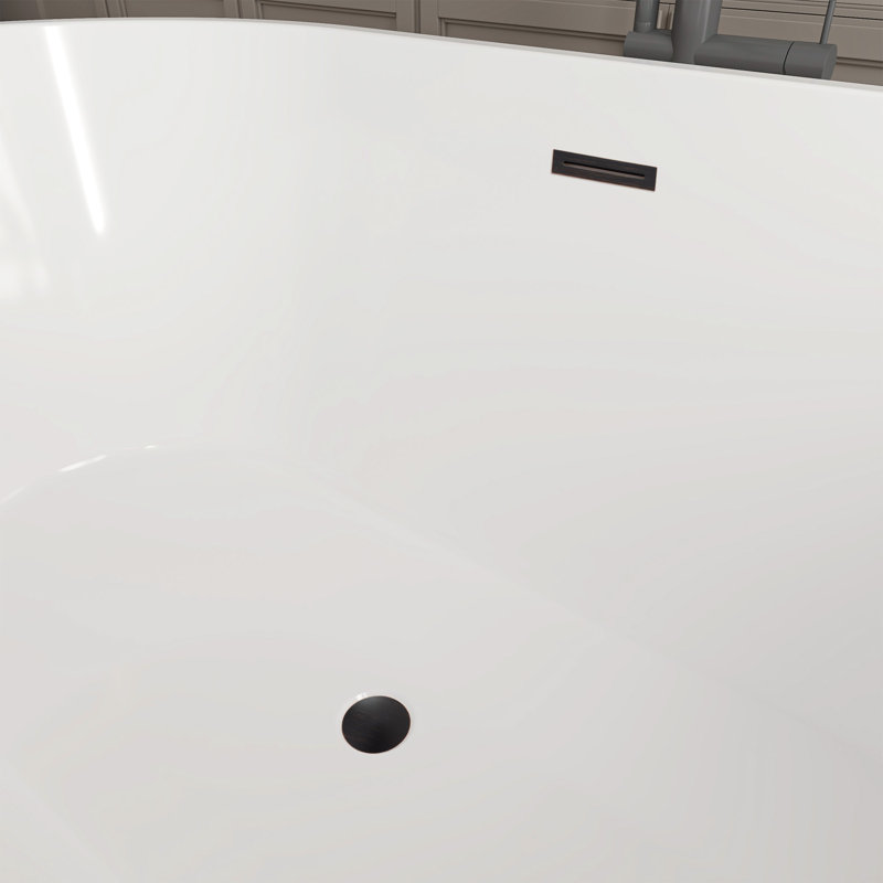 54'' x 29'' Freestanding Soaking Acrylic Bathtub, White/Oil Rubbed Bronze