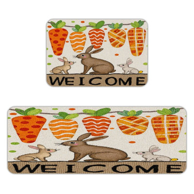 Tapis de cuisine antidérapant 2 pièces Carrot Welcome Bunnies