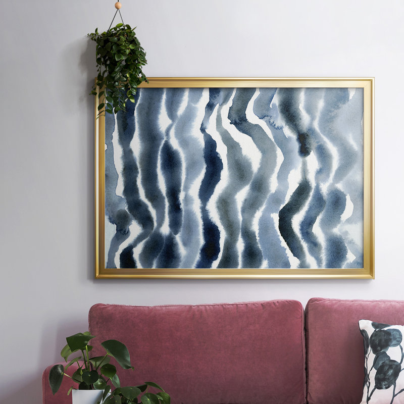 True Blue Wave II-Framed Gallery Wrapped Canvas, 26" H x 38" W x 1.5" D, Gold