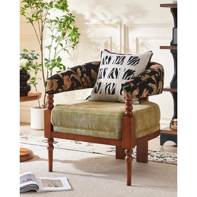 Fauteuil d'appoint en bois massif et tissu de style français pour le salon et la chambre.