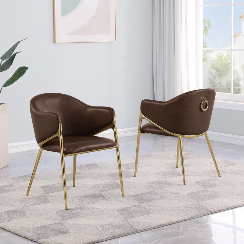 Leathaire Side Chairs With Gold Chrome Base, Espresso
