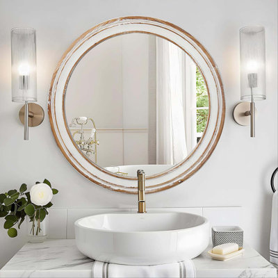 Miroir rond rond pour meuble-lavabo, miroirs circulaires de ferme pour chambre à coucher, vestibule, salon, miroir décoratif Kithen Whitewash Edge pour la maison, le bureau