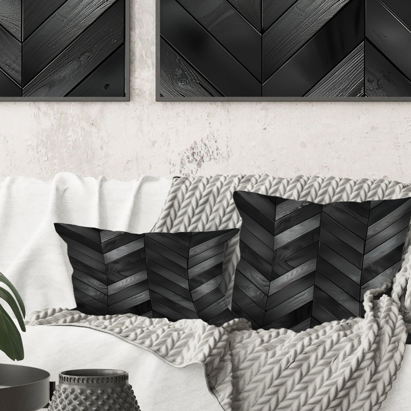 Coussin décoratif à chevrons gris foncé I, H 18 po x l 18 po