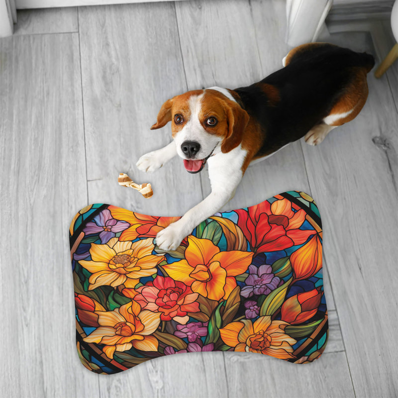 Floral Glass Art - tapis d'alimentation en os 1 pièce, Petit (14 po)