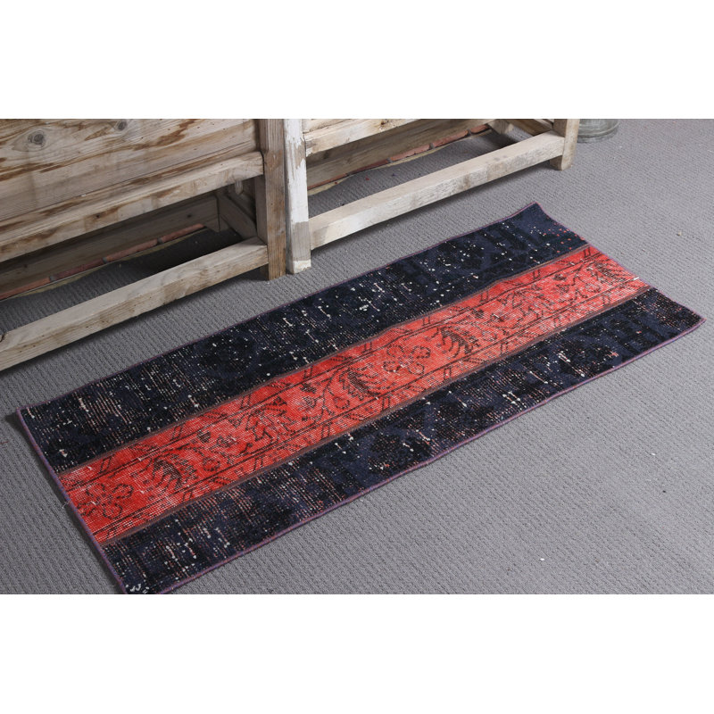 Handcrafted Vintage Turkish Patchwork Small Rug in Vibrant Pink For Bedroom or Door Mat Crafted With Overdyed Wool