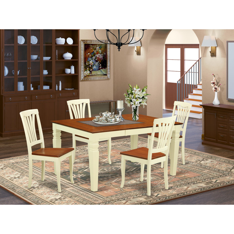 L'ensemble de table de cuisine 5 pièces pour 4 personnes comprend une table de salle à manger rectangulaire avec rallonge papillon et 4 chaises de salle à manger, babeurre et cerise