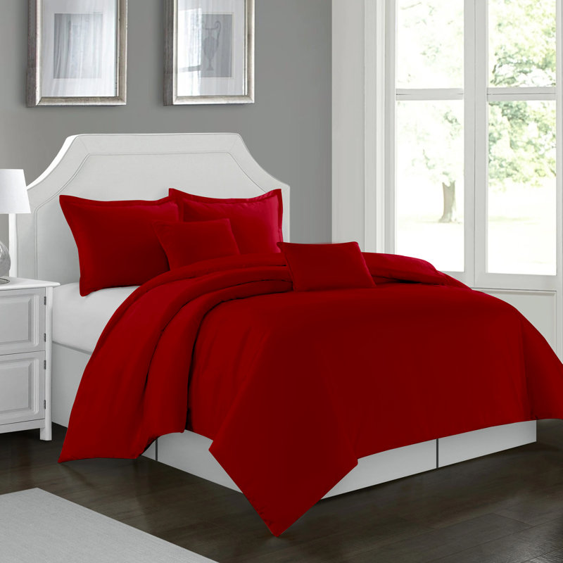 Cathyjo Super Soft Microfibre Reversible 200 TC Plain Duvet Cover Set with Cases, Red