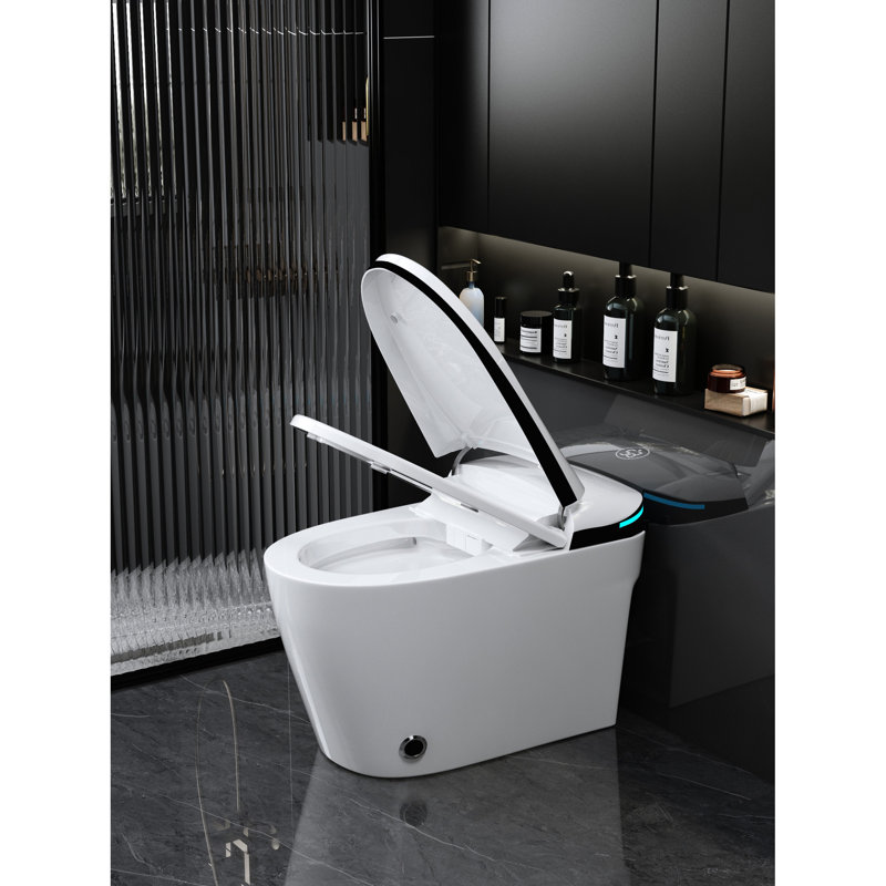Luxury Toilet With Bidet Seat - Auto Open/Close, Foot Sensor, Warm Air Drying, Night , White Porcelain, Heated Seat, Flush Porcelain