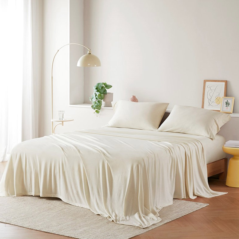Drap pour grand lit en mélange de coton - Confort toutes saisons doux et respirant, Crème