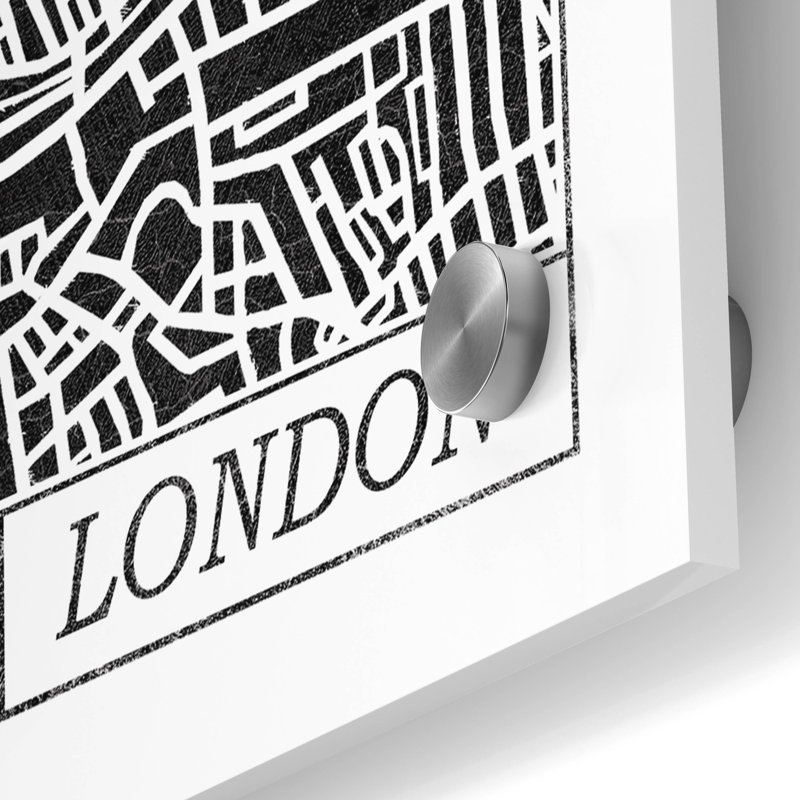 Art mural en verre épique «London Map Black» par Laura Marshall, H 36 po x l 36 po x P 0,2 po