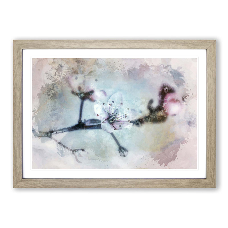Flowers of a Cherry Blossom in Abstract - Picture Frame Graphic Art Print, 35cm H x 50cm W x 2cm D, Oak
