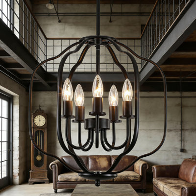Lustre de ferme moderne avec hauteur réglable, luminaire suspendu industriel à 5 lumières pour la salle à manger, la cuisine, le vestibule, le salon et le vestibule