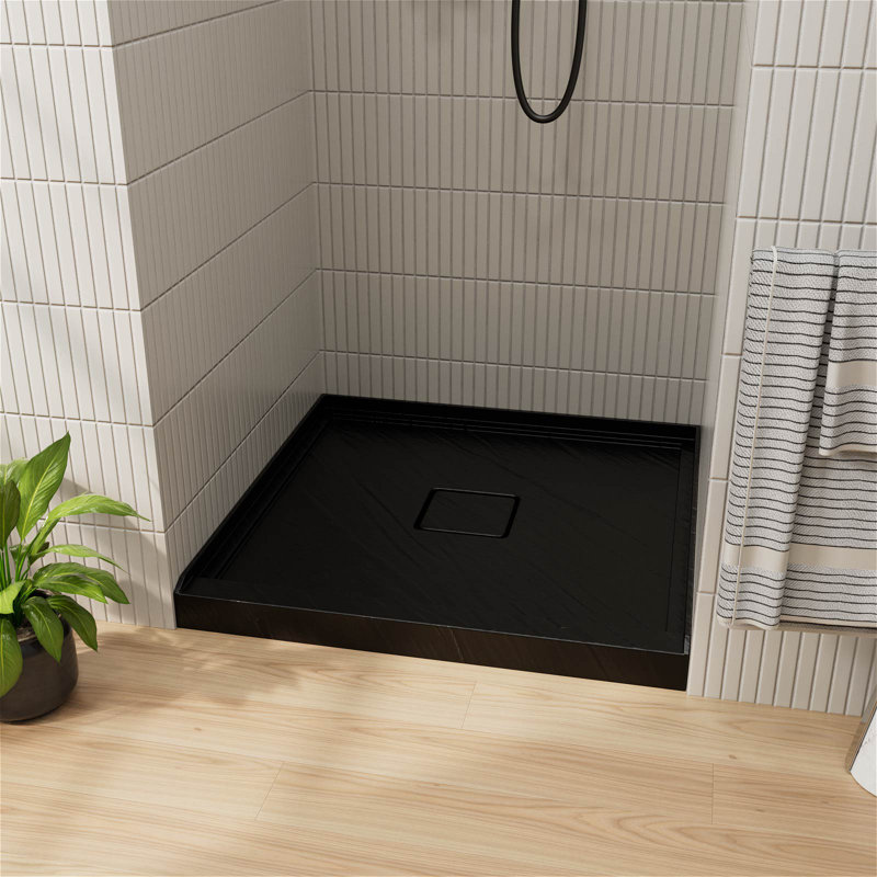 Base de douche en acrylique 36 po x 36 po GT, panneau de douche à seuil simple, antidérapant pour drain central, blanc mat avec motif de roche