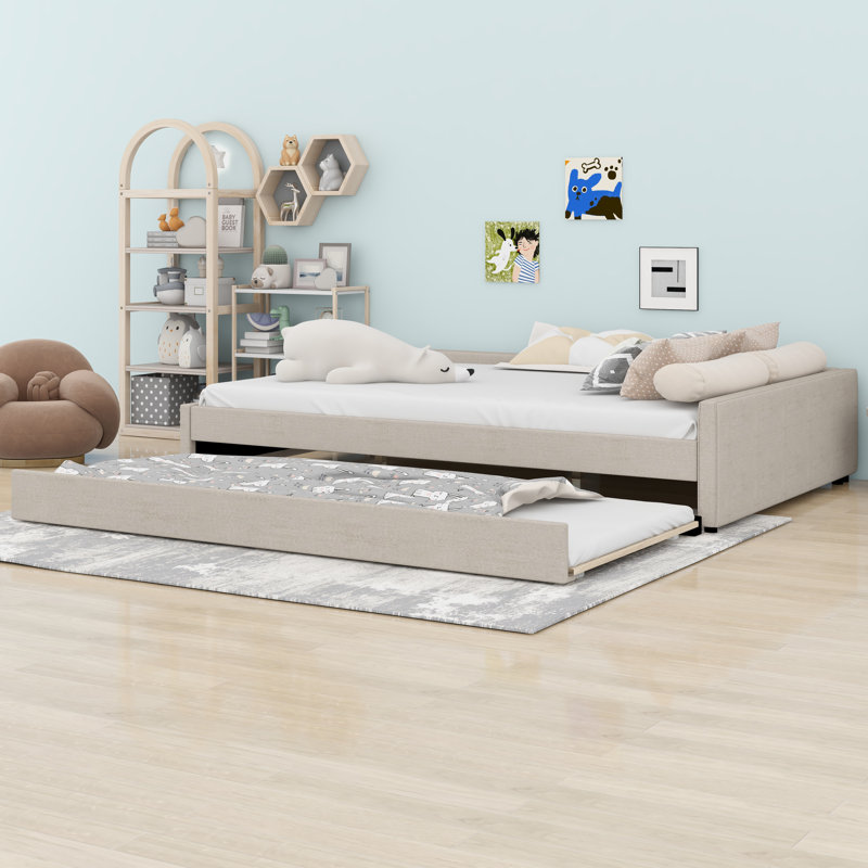 Lit plateforme tapissier avec port USB et gigogne