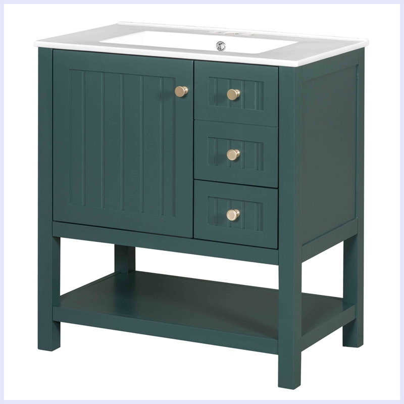 Meuble-lavabo moderne de style transitionnel avec lavabo en céramique, Vert